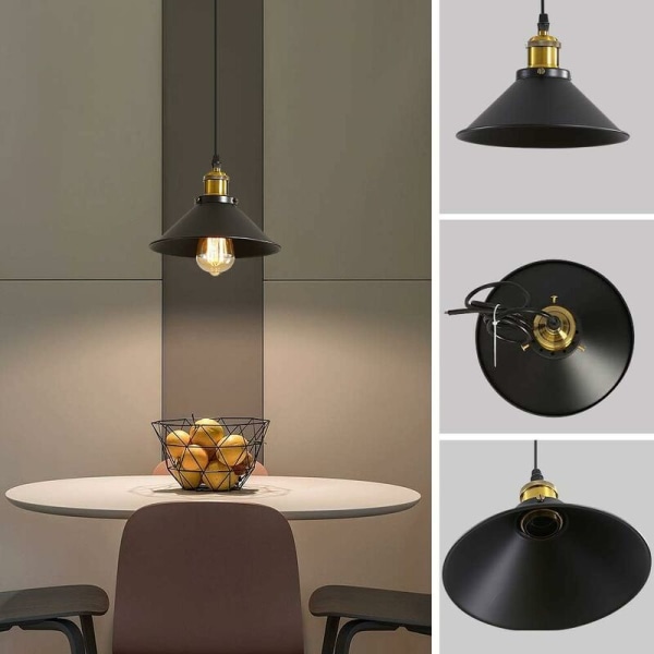 3-ljus Retro Industriell Hängande Lampa Taklampor Design Edison Metall Kandelaber Hängande Lampa med Cirkulär Platthållare, Ø 22cm, Svart