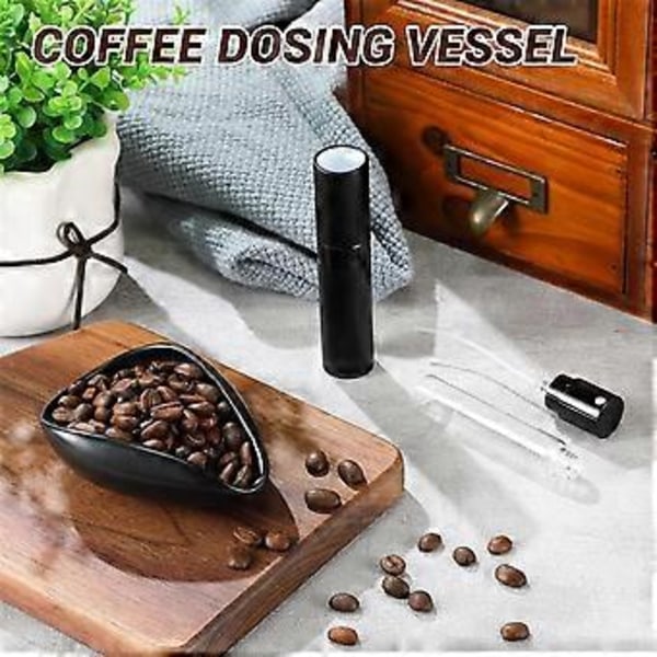 Kaffebönsdoseringskopp och RDT-flaska och sked 3-delars set, kaffebartillbehör, keramiska doseringsbehållare svart