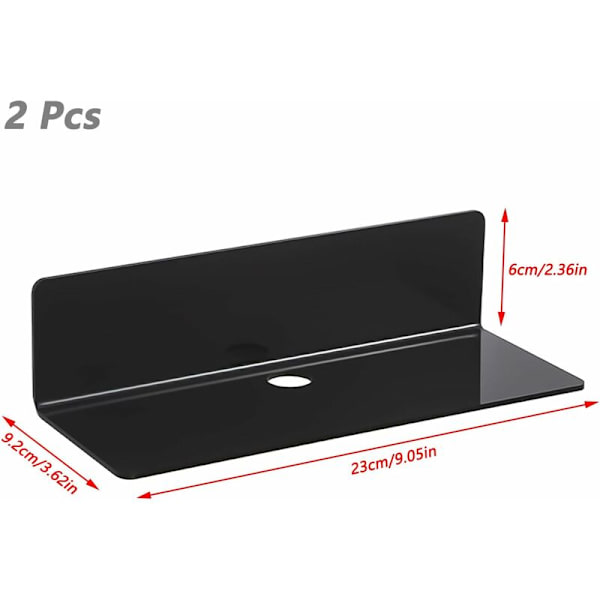 2-pack 23 cm svarta väggreglar - Akryl - Ingen borrning - Utöka enkelt väggytan för sovrum, vardagsrum, badrum
