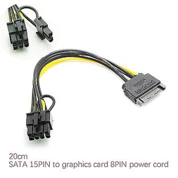 15-nastainen SATA uros - 8-nastainen (6+2) PCI-e virtalähdekaapeli SATA-kaapeli 15-nastainen - 8-nastainen kaapeli 18awg johto F
