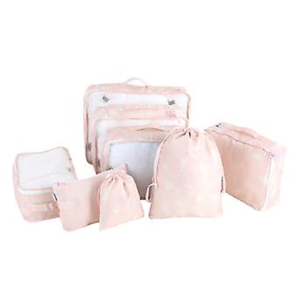 8 st Bärbara Klädförvaringsväskor Underkläder Packning Rese Bagage Organizer Rosa Alpaca
