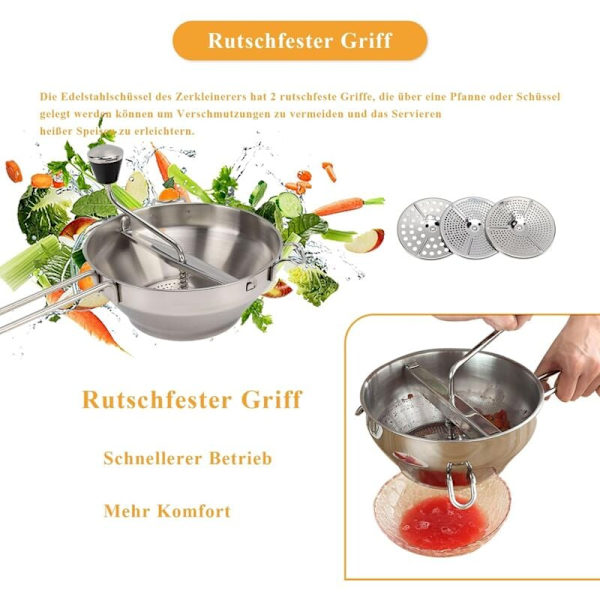 Handvevad barnmatsmalare, den perfekta roterande matkvarnen för tomatsås, potatis, barnmat eller konserver