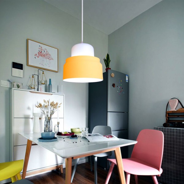 Modern Simple Pendant Ceiling Light Metal Hanging Lamp Yellow Chardelier