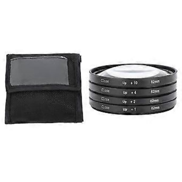 Närbildsfilter Kit 4 i 1 +1 +2 +4 +10 Makroobjektiv Filter Optiskt Glas med Förvaringspåse Kamerafilter för Digitalkamera Foto 62mm