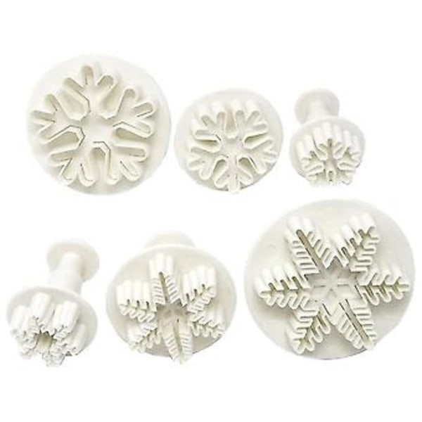 6 stk./sæt Fødevaregodkendt Plast Snefnug Fondant Kage Stempel Udskærere Forme DIY Prægeværktøj til Bagning