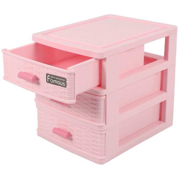 Plastlåda med 3 fack och låda, rosa