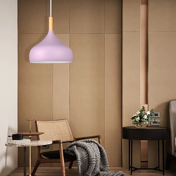 Modern nordisk taklampa i metall och trä, justerbar inomhuspendellampa, lila
