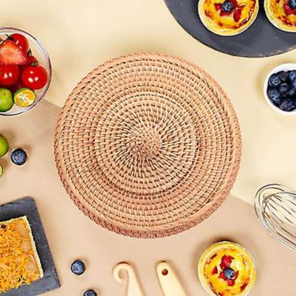 Rund Rattan Kasse, Frugtkurv i Flet med Låg Brødkurv Bakke Opbevaringskurv Pileflet Kurv F
