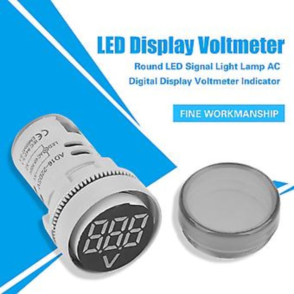 Rund LED Signallampe AC Digital Display Voltmeter Indikator (hvid)