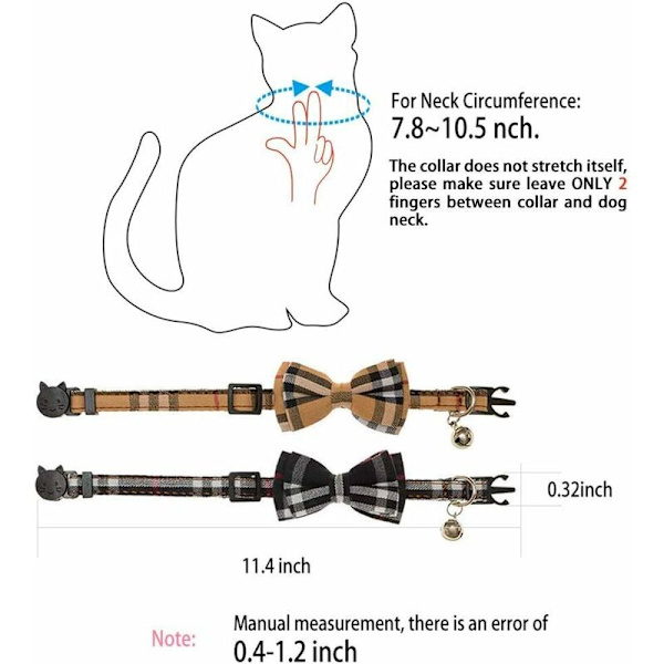 Halsband med fluga och klocka för kattungar och kattungar, justerbar från 7,8 till 10,5 tum (svart + brun)-Fei Yu