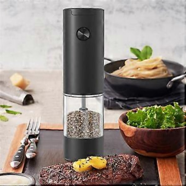 Elektrisk salt- og pepperkvern, enhånds automatisk drift, justerbar grovhet, batteridrevet automatisk kverning - A