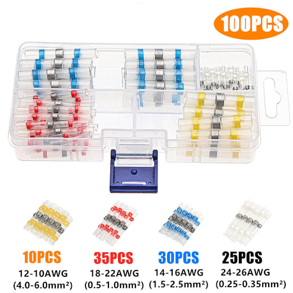 100 stk loddetrådsstik-sæt 50 stk hvid krympeflex 70 stk rød 60 stk blå 20 stk gul 660 stk sort