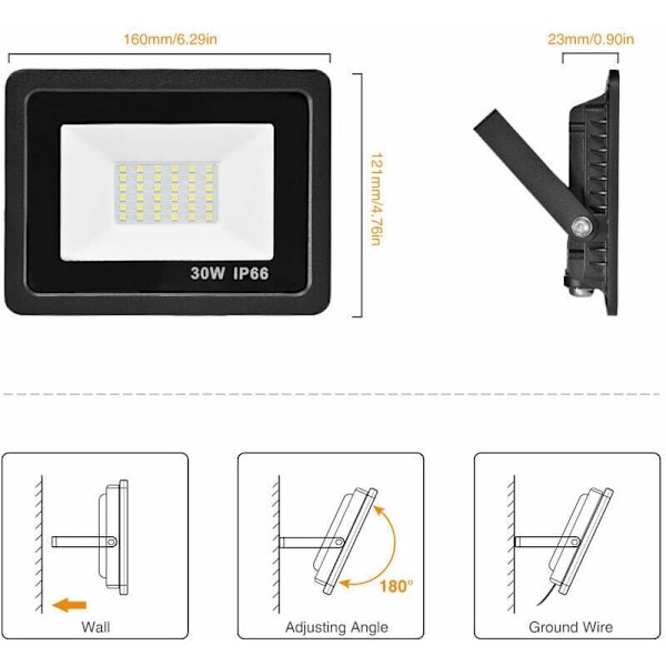 (1 Pack) 30W LED-utomhusstrålkastare, IP65 Vattentät Kraftfull LED-strålkastare för Utomhusbruk, 220V Kallvitt Utomhusljus, LED-strålkastare för Utomhusbruk, Säkerhet