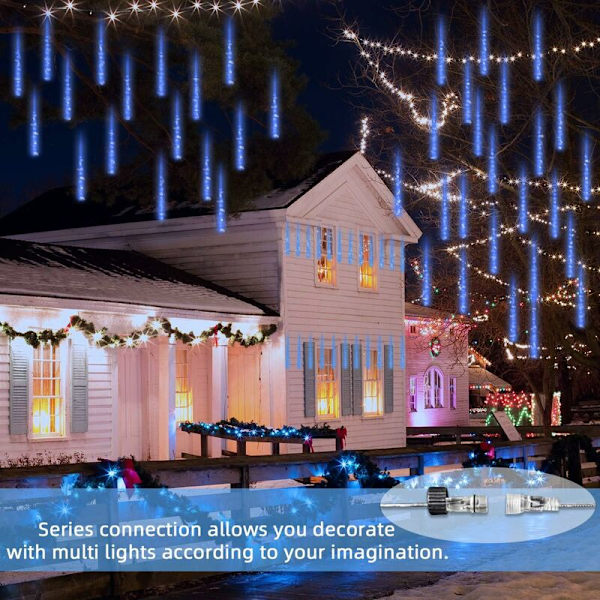 Meteorregn 30cm, 8 Vanntett Transparens Rør LumiChristmass Girlander, 288 LED Vær Dusjlys for Jul Utendørs Hage Tre De