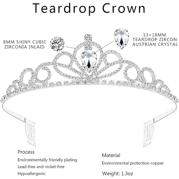 Bröllop Tiara Brudkrona Kristall Rhinestones Tiara Crown Med Kam För Brud