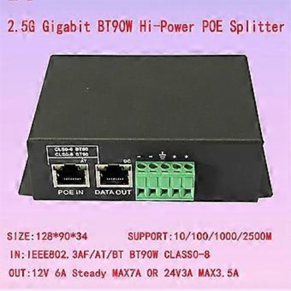 2.5G 1000M Gigabit IEEE802.3 BT HI Power PoE Splitter 72W 48V til 12V Power over Ethernet for IP-kamera/ WIFI6/7/8