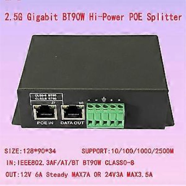 2.5G 1000M Gigabit IEEE802.3 BT HI Power PoE Splitter 72W 48V till 12V Power over Ethernet för IP-kamera/ WIFI6/7/8