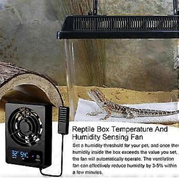 Smart Kjølevifte for Reptiltank med LED-display, Sterk Vindventilasjon, Lavt Støynivå (Celsius)