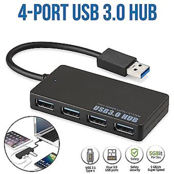 USB 3.0 Hub 4 Port Höghastighets Expans Splitter