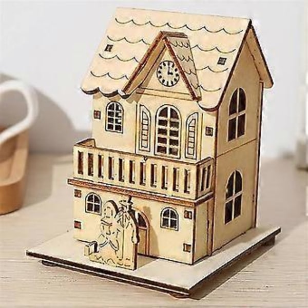 Lysende Bjælkehytte Snehus Juletræ Hjem Desktop Dekor DIY Gave Sæt Vinduespynt Håndværk