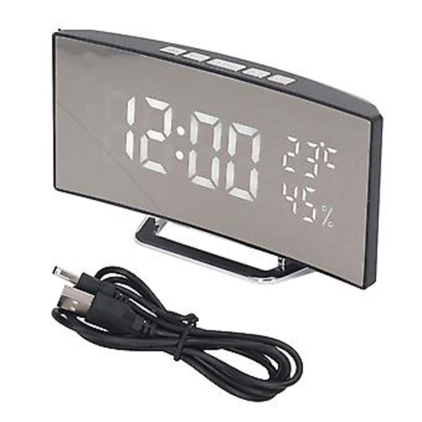 Vit LED Digital Klocka - 3 Ljusstyrkenivåer, Snooze, USB-Batteri, Temperatur & Luftfuktighet