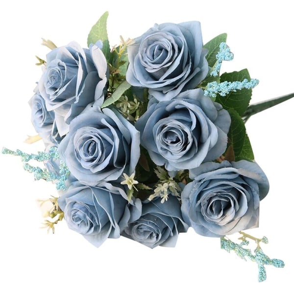 Konstgjorda blå rosor Blommor Sidenrosa Blombukett Konstgjorda blommor Hemträdgård Bröllopsdekoration Blå rosor