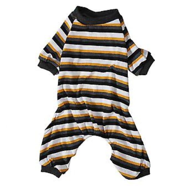 Hundpyjamas 4-bent Mjuk Stretchig Varm Förhindrar Slickande Randig Valp Jumpsuit Sovkläder för Kallt Väder XL