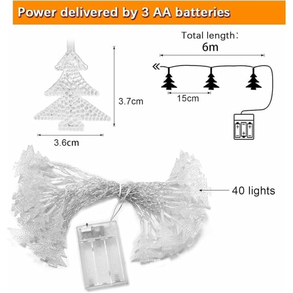 Stjärnljus, 6 m 40 LED-slingor, jul-LED-slingor, LED-gardinlampor, inomhusljusslingor, dekoration för jul (vit)
