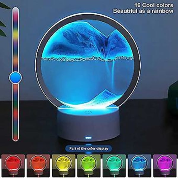 Led RGB Sandscape Lampa Rörlig Sandkonst Nattlampa Med 7 Färger Timglas Ljus 3D Display Dekor