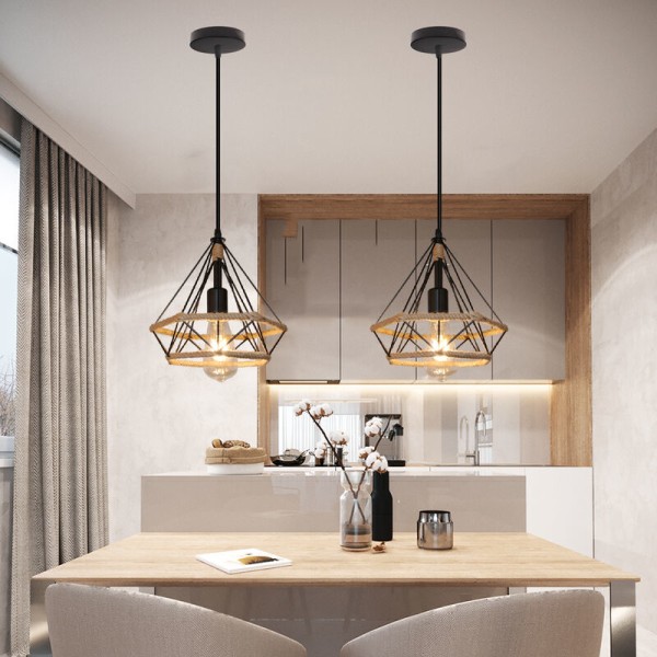 Modern Ceiling Pendant Light Diamond Cage Hanging Lamp Iron Creative Chandelier