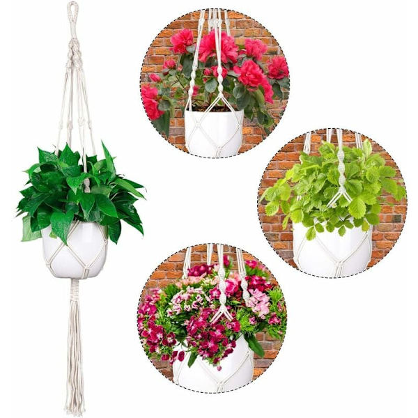 Set med 4 Macrame Hängande Korgar Bomullsrep Blomkruka Planter Hängande Korgar för Inomhus och Utomhus Tak/Balkong/Vägg Dekoration, 105