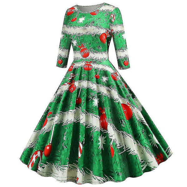 Naisten jouluaiheinen retro-rockabilly-swing-mekko, juhla- ja midihame
