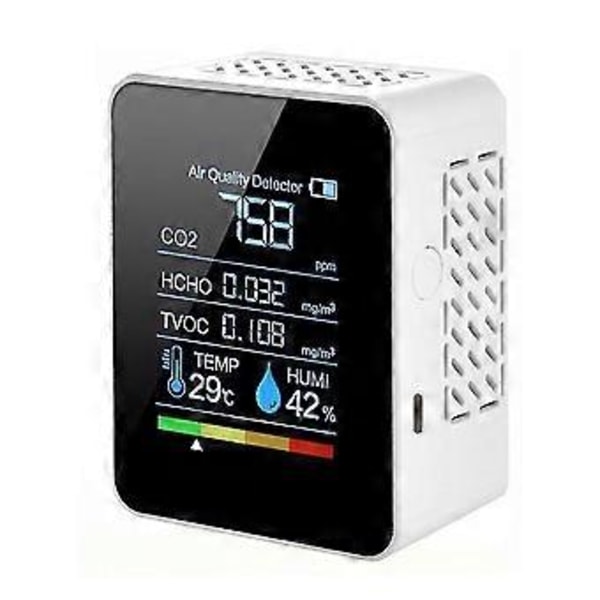 Multifunktionell 5-i-1 Co2-mätare Digital Temperatur- och Fuktighetstestare Koldioxid Tvoc Hcho Detektor Luftkvalitetsmonitor