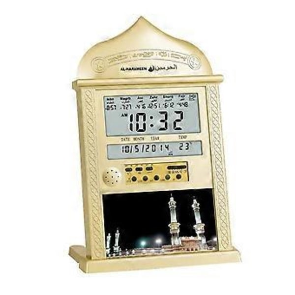 Azan Moské Böneklocka Islamisk Moské Azan Kalender Muslimsk Böneväggklocka Alarm Ramadan Heminredning Guld