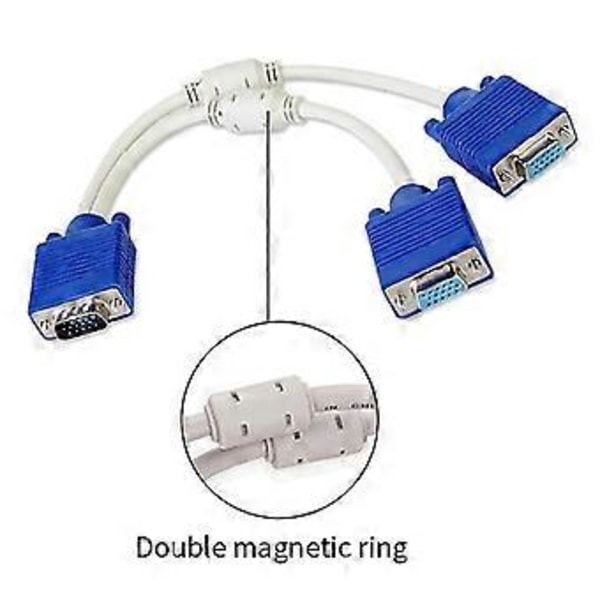 VGA Splitter Kabel Monitor Adapter Förlängningsomvandlare Kopparpläterad Anslutning Videokabel PC Magnetisk Ring Dataöverföringskabel