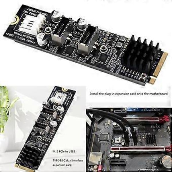 M.2 PCIe NVME -kaksois-USB 3.0 Type-C -porttilaajennuskortti PC-työpöydälle