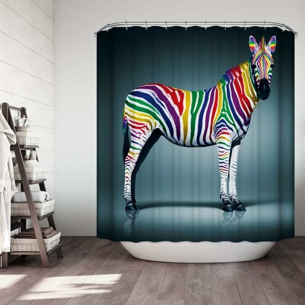 Bruseforhæng Zebra 100% Polyester 3D Badeforhæng Vandtæt Anti-Mould Badeforhæng med Kroge Badeforhæng (zebra, 180X180cm