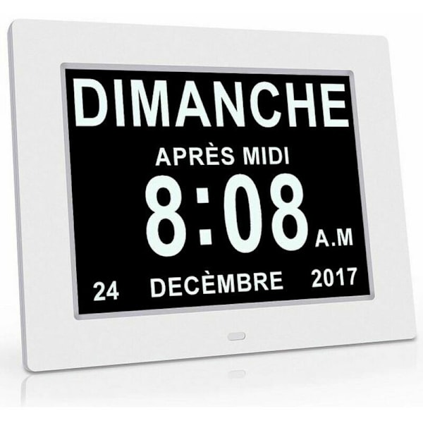 LCD display electronic clock, clear and large character display, automatic dimming, eight language conversion clock (white)