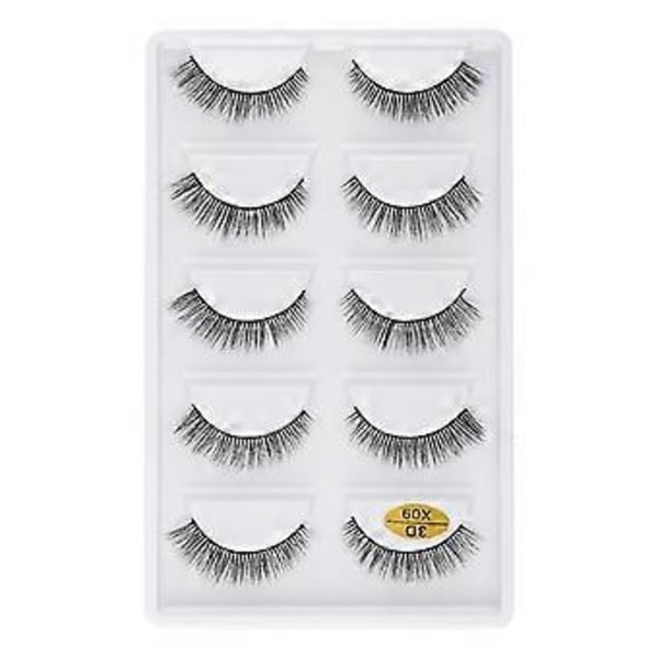 3DX-09 5 Par Naturliga Mjuka 3D Lösögonfransar Handgjorda Falska Ögonfransar Faux Cils Smink