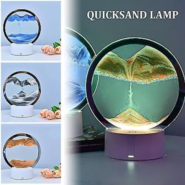 Led RGB Sandscape Lampa Rörlig Sandkonst Nattlampa Med 7 Färger Timglas Ljus 3D Display Dekor