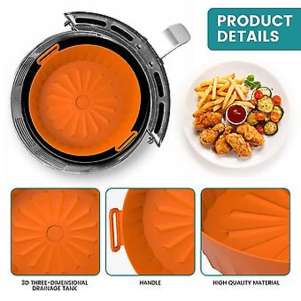 Airfryer Tilbehør, 4 stk. Airfryer Silikone Gryde, Kurv (20 cm), Sammenklappeligt Design Udskiftelige Fedttætte Airfryer Liners, Mikrobølgeovn, Kageform