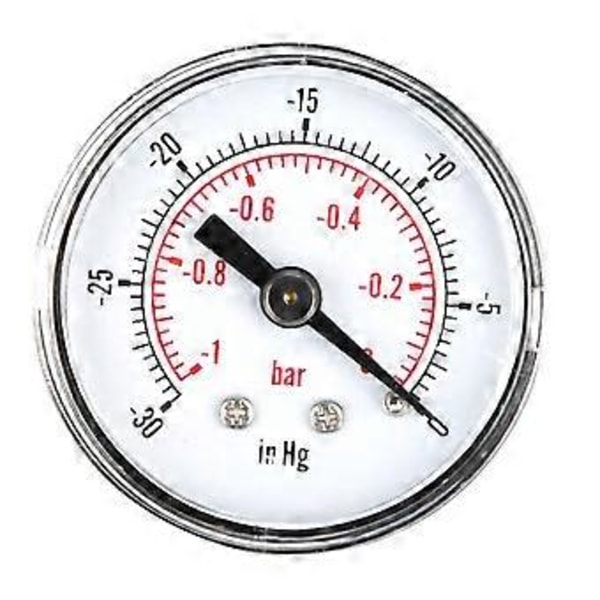 -1~0bar -30~0inHg Dubbel Skala Vakuumtrycksmätare 1/8BSPT Bakre Anslutning