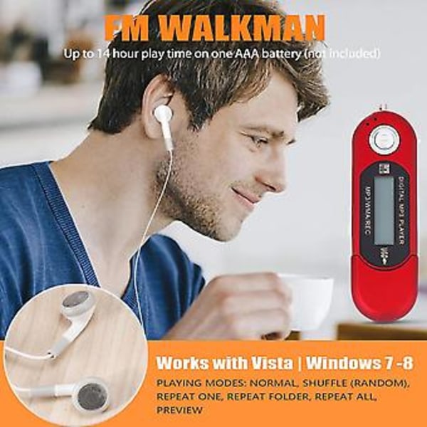 8 Gt USB-muistitikku MP3-soitin FM Walkman Punainen