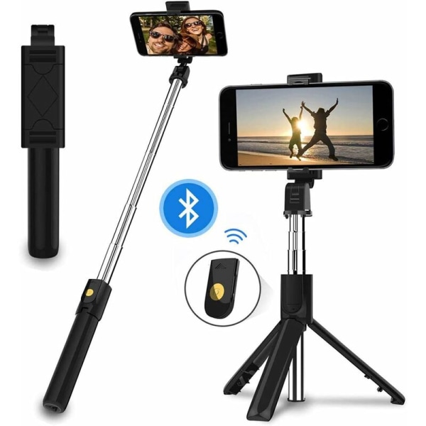 Bluetooth Selfie Stick Tripod med fjärrkontroll, roterande selfie stick med Bluetooth fjärrkontroll, utdragbar trådlös selfie stick för de flesta smartphones (svart