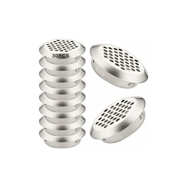 30PCS 35mm Round Air Vent Grille Exhaust Ventilation Grille Stainless Steel Round Air Vent Grille Ventilation Hole for Furniture, Kitchen, Cabinet,