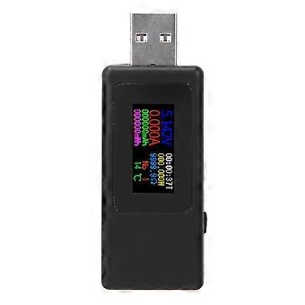 USB Oplader Tester 4-Cifret Nøjagtighed Strøm Spænding Batteri Timing Meter Hvid/SortSort