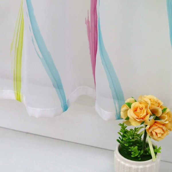 Gardinkappa Transparent voile bistrogardin med bältesöglor, vågmönster H/B 45/120 cm, färgad rosa