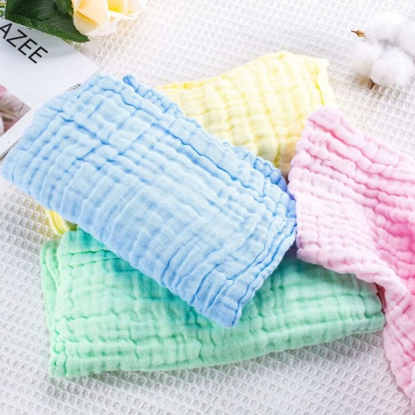 8 st Muslin Baby Washcloths, 25 x 25 cm Tvättbara Mjuka Bomulls Baby Handduk Baby Bomulls Swaddles för Torkning Hand Ansikte Kropp Känslig Hud Ba