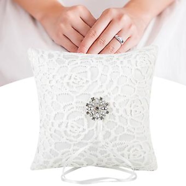 Bryllup Hvit Blonde Korall Ringpute Ringholder Ringbærerpute Med Rhinestone