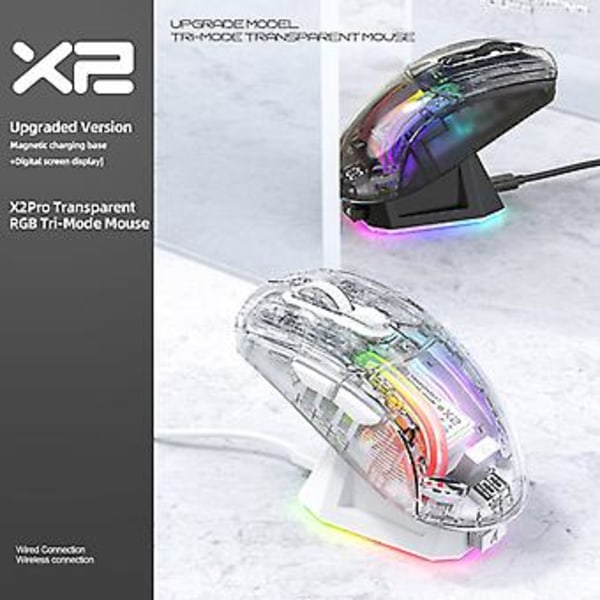 Attack SharkX2Pro 3 Lägen RGB Gamingmus med Laddningsdocka Typ-C +2.4G+BT5.0